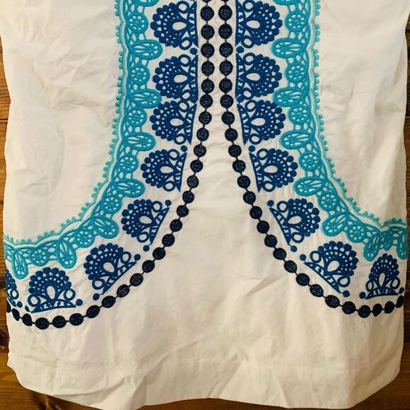 Lilly Pulitzer | Stephanie White Blue Embroidered Sleeveless Shift Dress 2 - Picture 4 of 5